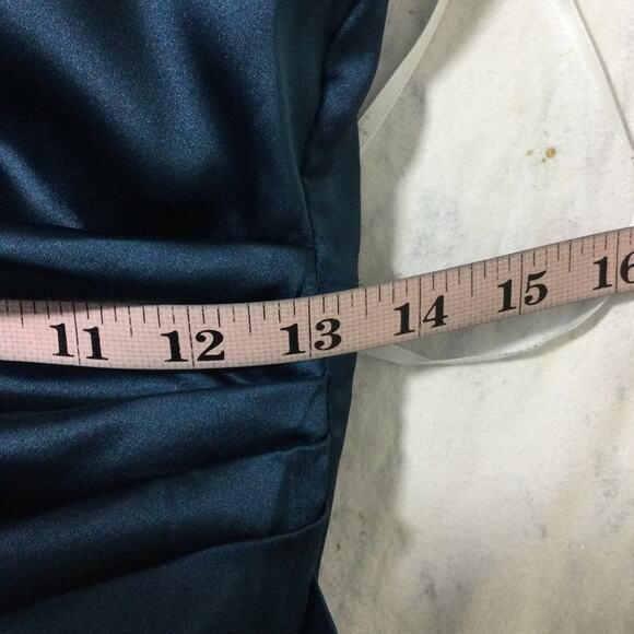 LULU'S M navy blue satin ruched surplized slit formal party maxi dress NEW B29 - Picture 6 of 9